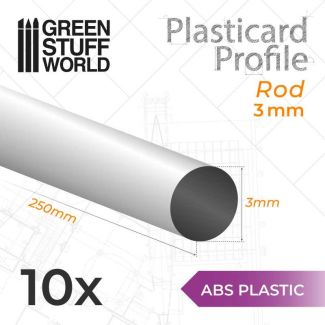 ABS Plasticard - Profile ROD 3mm - Green Stuff World