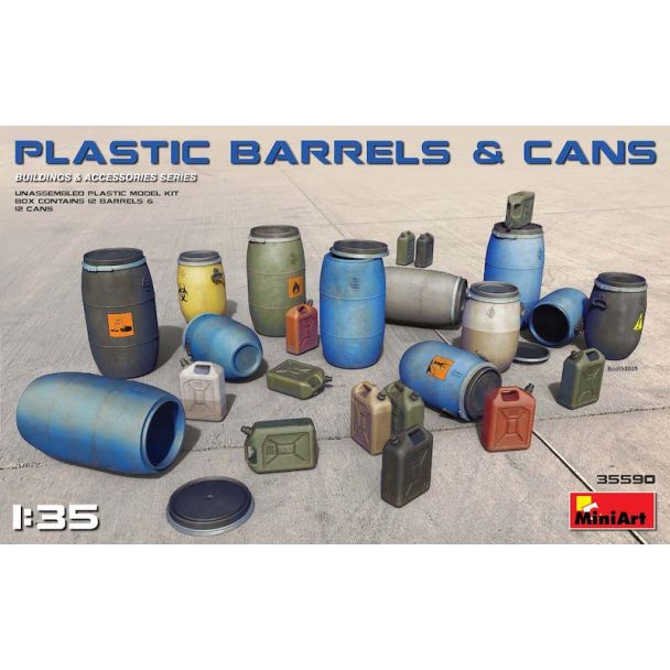 Miniart 1/35 Plastic Barrels & Cans # 35590
