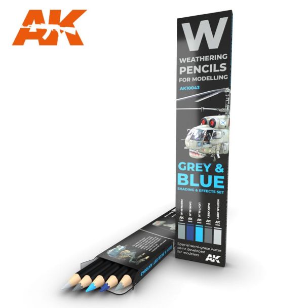 5x Watercolor Weathering Pencil Set Grey & Blue AK Interactive