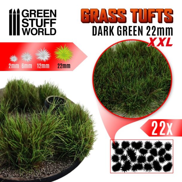 Grass TUFTS XXL - 22mm self-adhesive - DARK GREEN - Green Stuff World