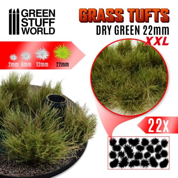 Grass TUFTS XXL - 22mm self-adhesive - DRY GREEN - Green Stuff World