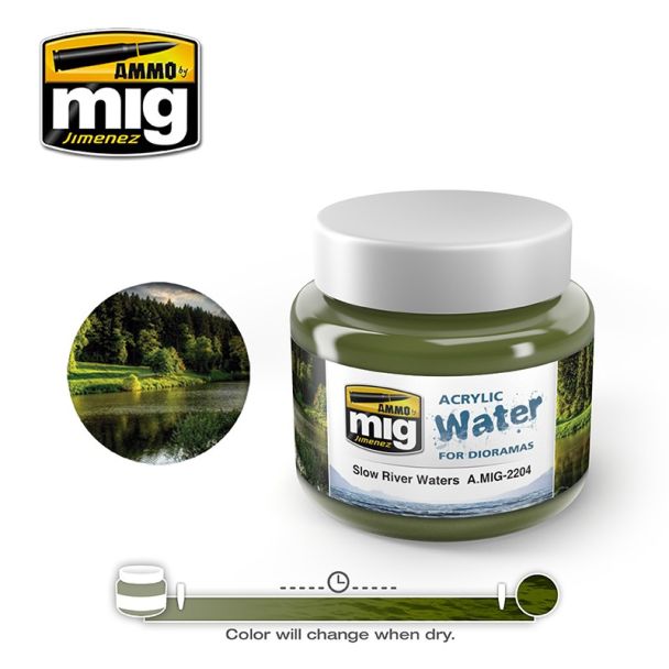 Acrylic Water - Slow River Waters 250ml Ammo By Mig - MIG2204